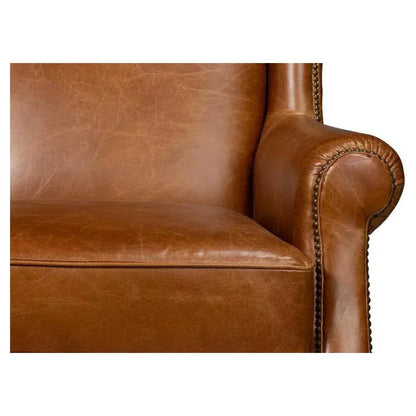 London Dry Leather Brown Accent Arm Chair - LOOMLAN - Sarreid - Club Chairs