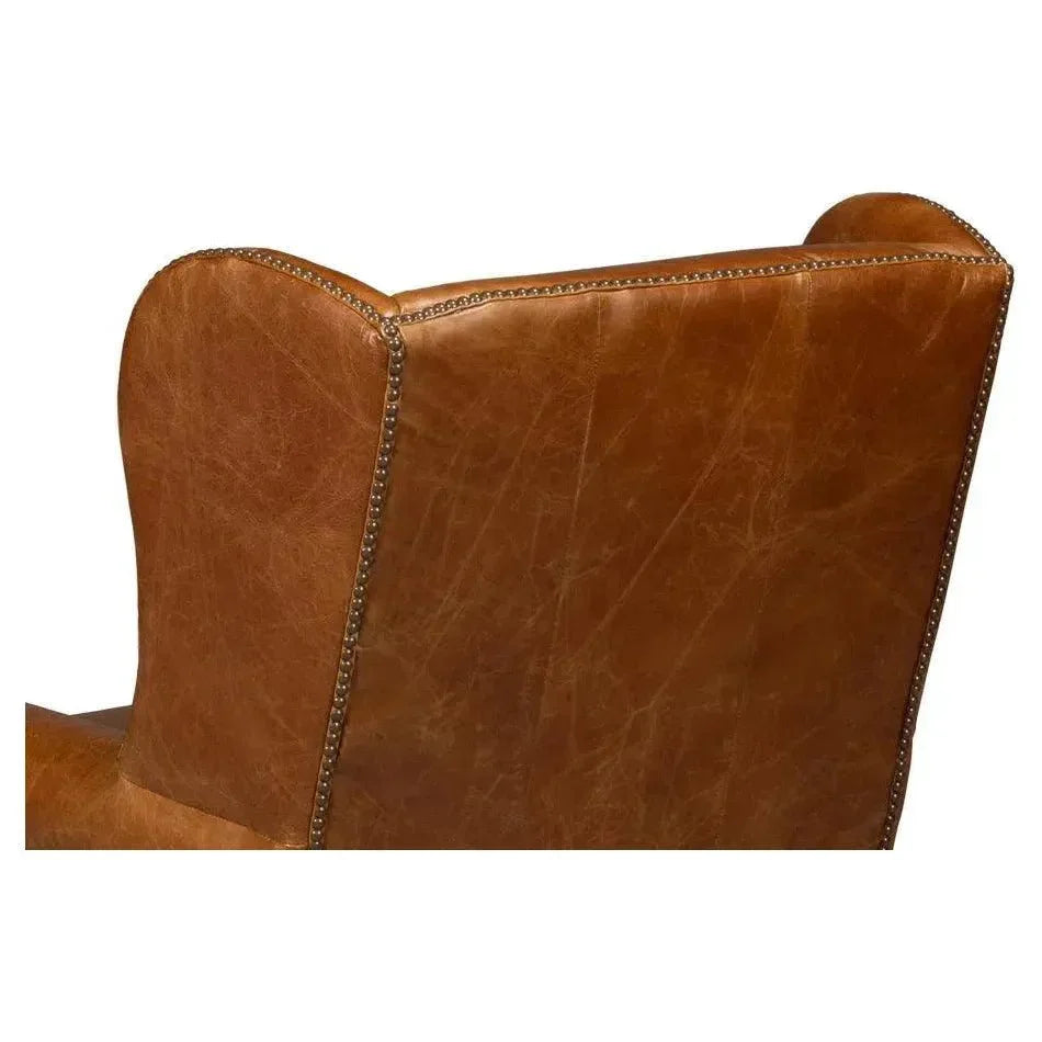 London Dry Leather Brown Accent Arm Chair - LOOMLAN - Sarreid - Club Chairs