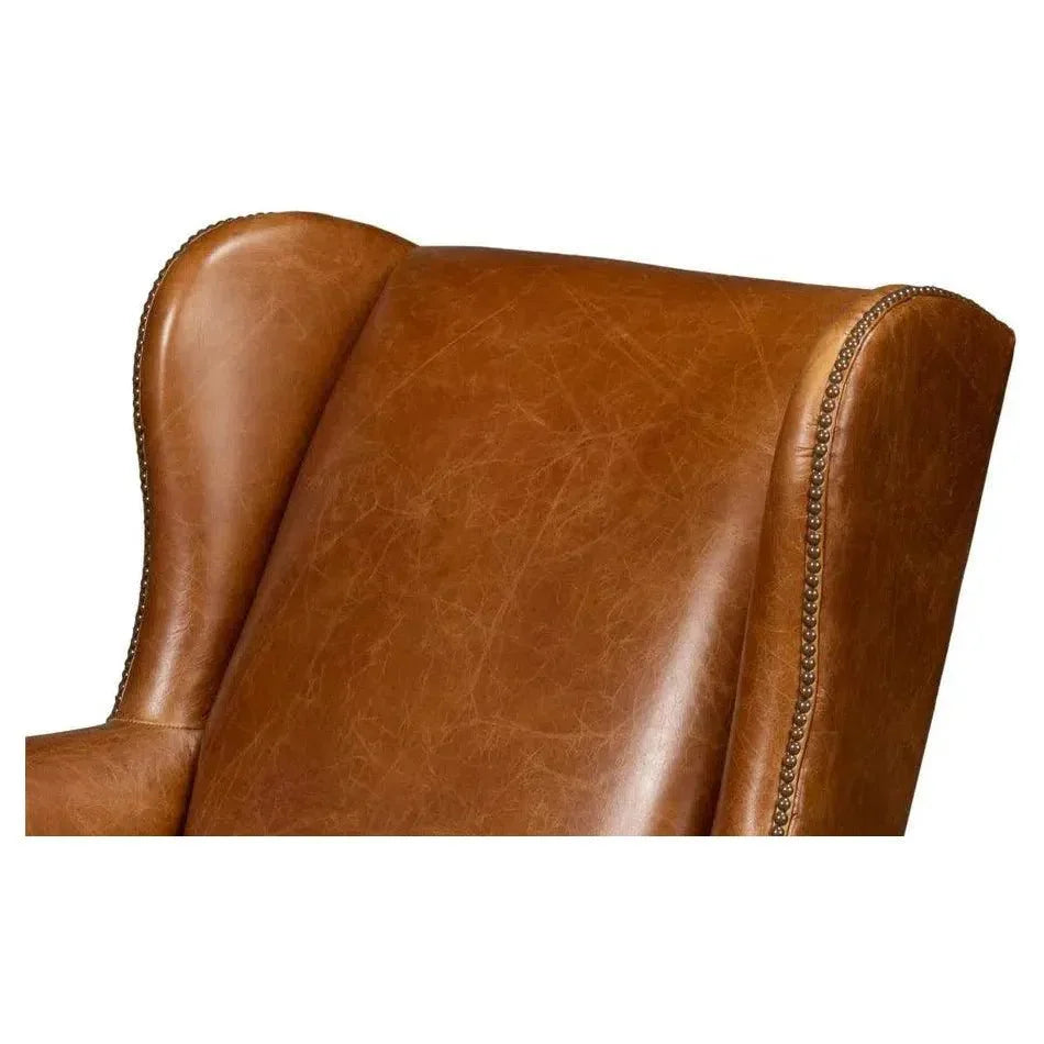 London Dry Leather Brown Accent Arm Chair - LOOMLAN - Sarreid - Club Chairs
