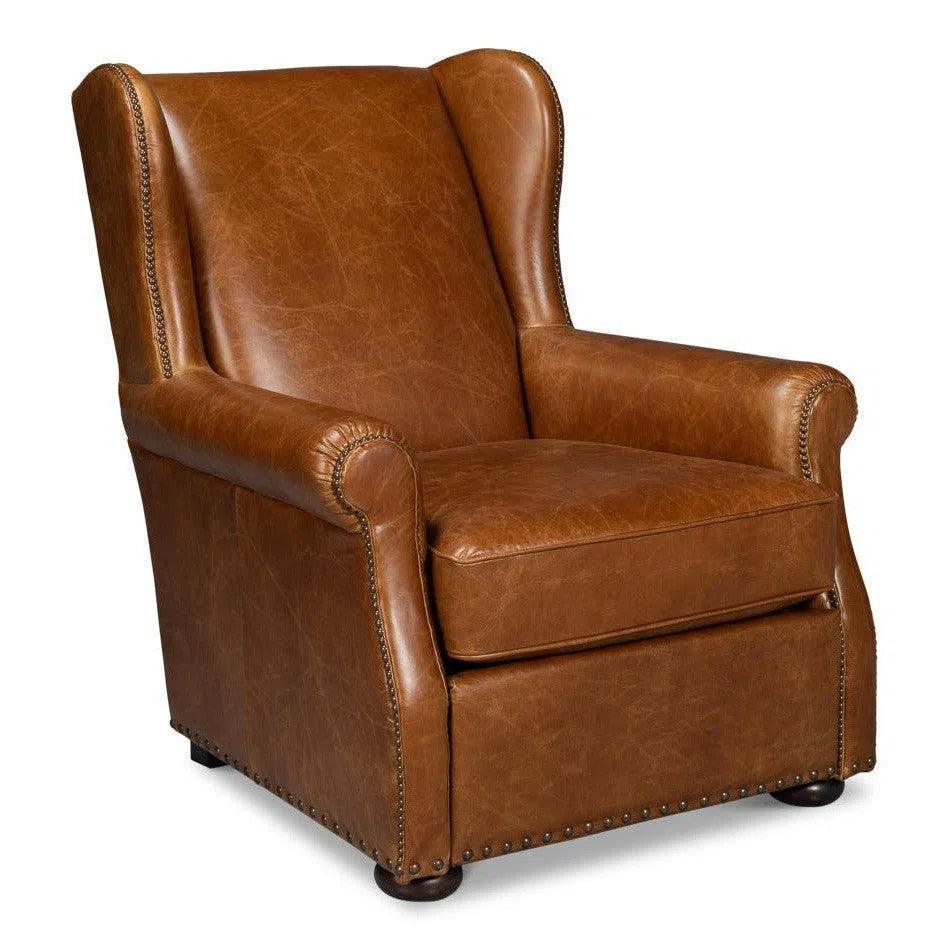 London Dry Leather Brown Accent Arm Chair - LOOMLAN - Sarreid - Club Chairs