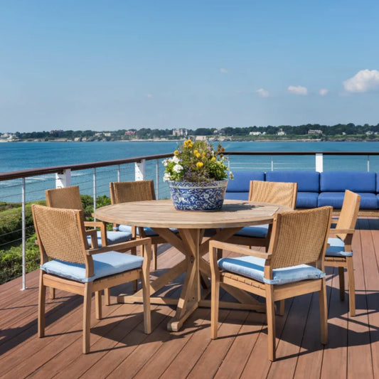 Loom Loom Back Teak Outdoor Dining Armchair-Outdoor Dining Chairs-Lloyd Flanders-LOOMLAN