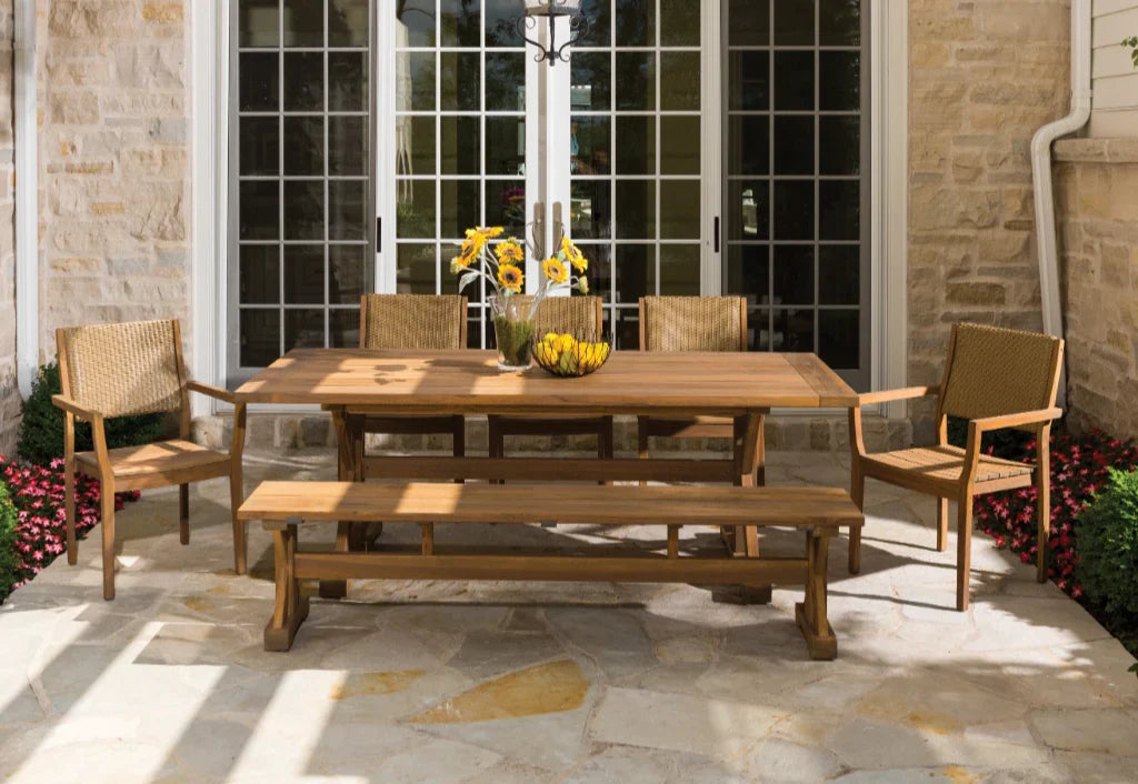 Loom Loom Back Teak Outdoor Dining Armchair-Outdoor Dining Chairs-Lloyd Flanders-LOOMLAN