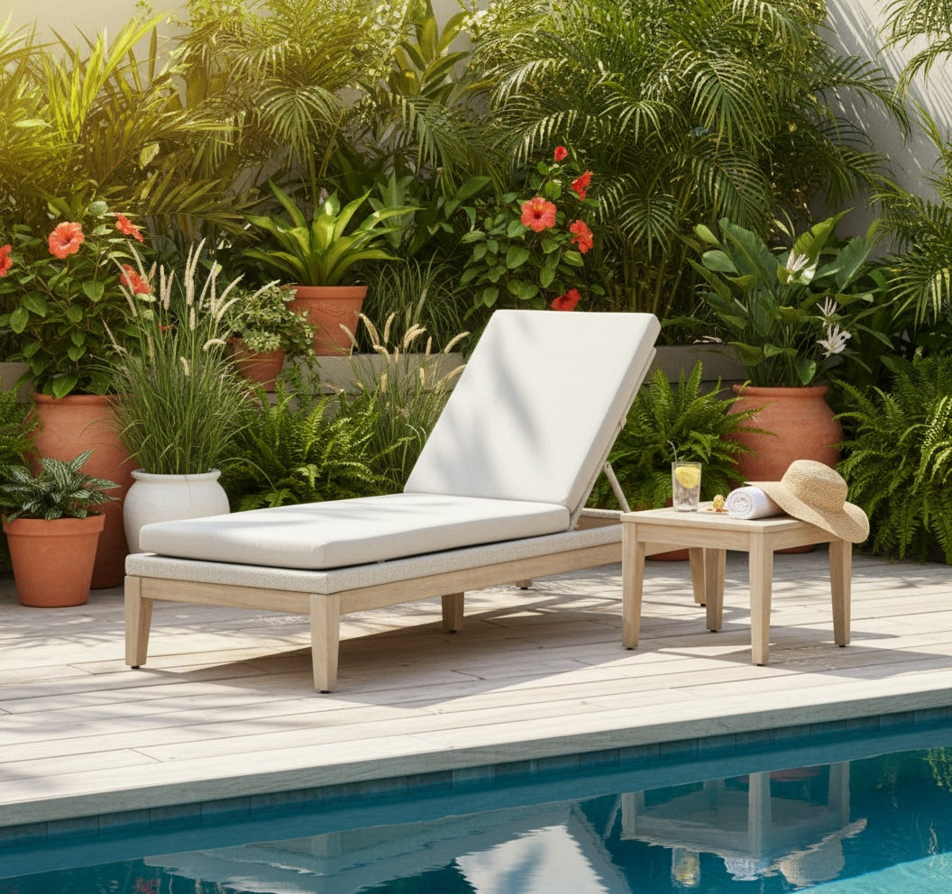 Loom Outdoor Chaise Lounge for Patio Teak Wood & Rope-Outdoor Chaises-Essentials For Living-LOOMLAN