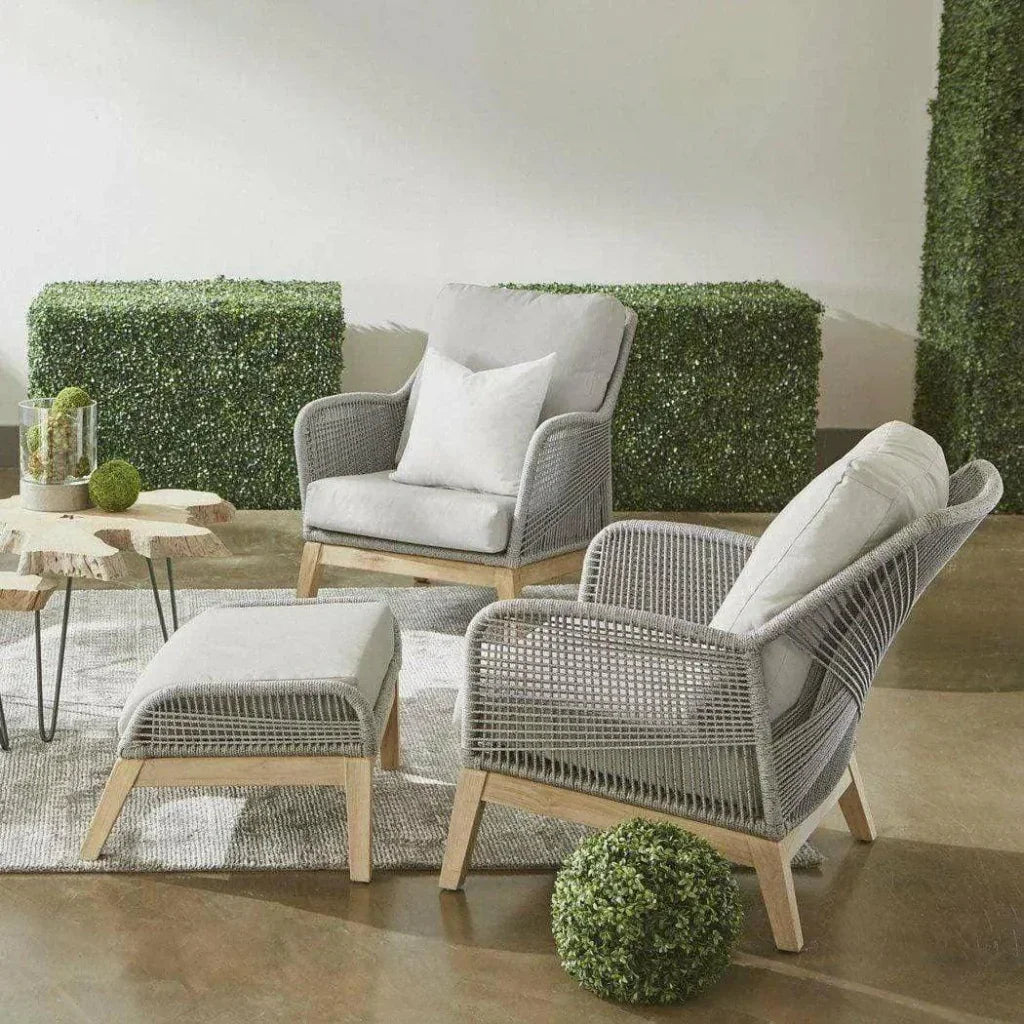 Loom Outdoor Footstool Teak Wood & Grey Rope-Outdoor Ottomans-Essentials For Living-LOOMLAN