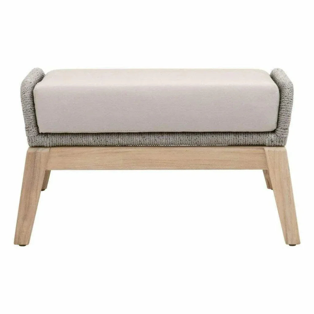 Loom Outdoor Footstool Teak Wood & Grey Rope-Outdoor Ottomans-Essentials For Living-LOOMLAN