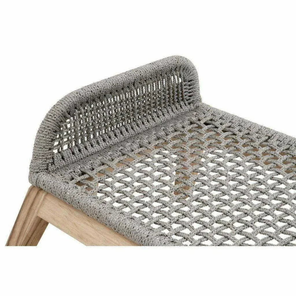 Loom Outdoor Footstool Teak Wood & Grey Rope-Outdoor Ottomans-Essentials For Living-LOOMLAN