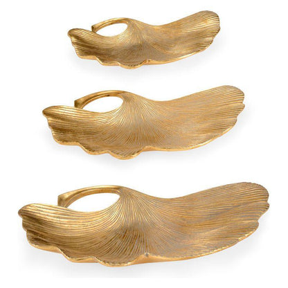 Lotus Leaf Antique Gold Finished Tray (Set of 3) - LOOMLAN - Chelsea House - Trays