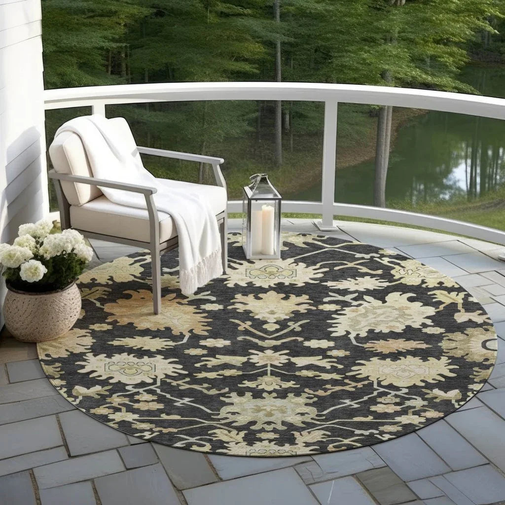Louis Black Washable Indoor - Outdoor Rug - LOOMLAN - LOOMLAN Rugs - Outdoor Rugs