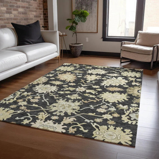 Louis Black Washable Indoor - Outdoor Rug - LOOMLAN - LOOMLAN Rugs - Outdoor Rugs