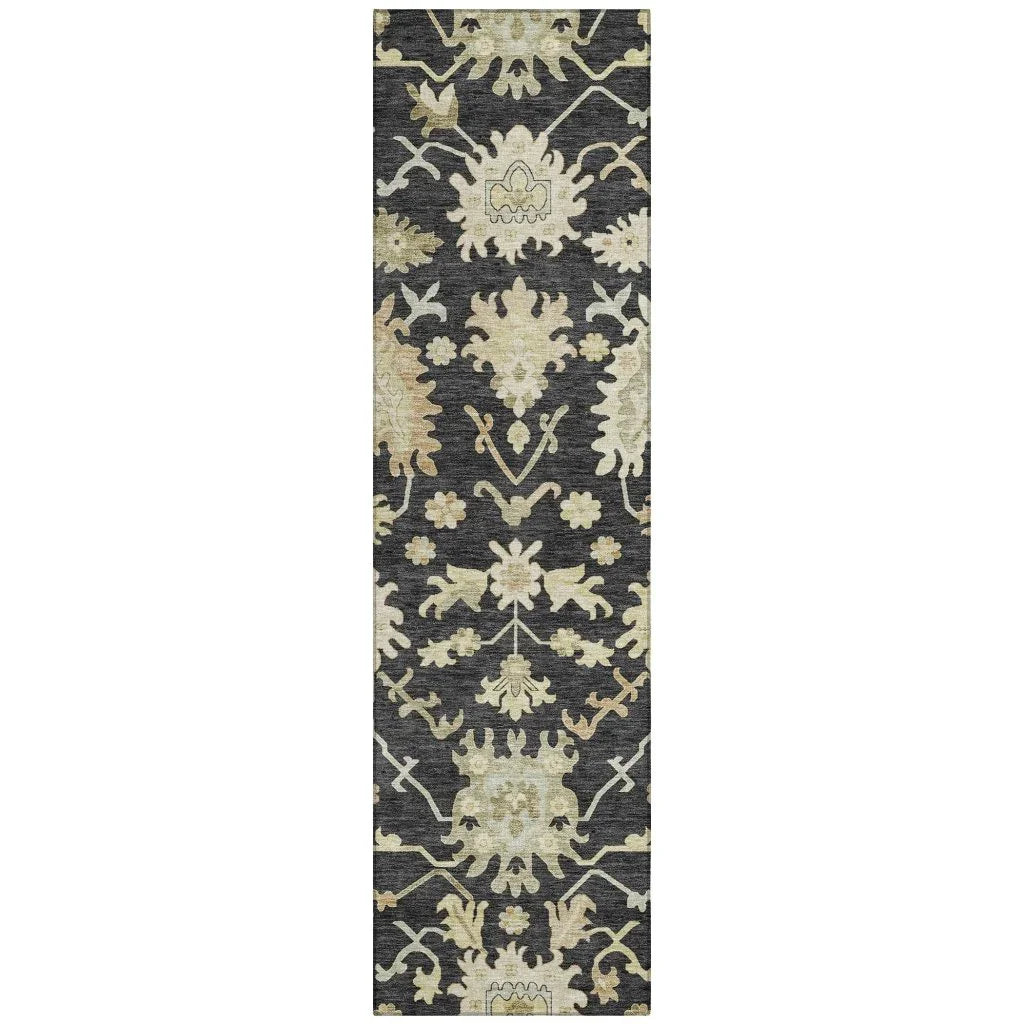 Louis Black Washable Indoor - Outdoor Rug - LOOMLAN - LOOMLAN Rugs - Outdoor Rugs