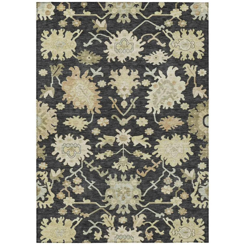 Louis Black Washable Indoor - Outdoor Rug - LOOMLAN - LOOMLAN Rugs - Outdoor Rugs