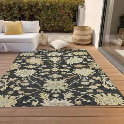 Louis Black Washable Indoor - Outdoor Rug - LOOMLAN - LOOMLAN Rugs - Outdoor Rugs