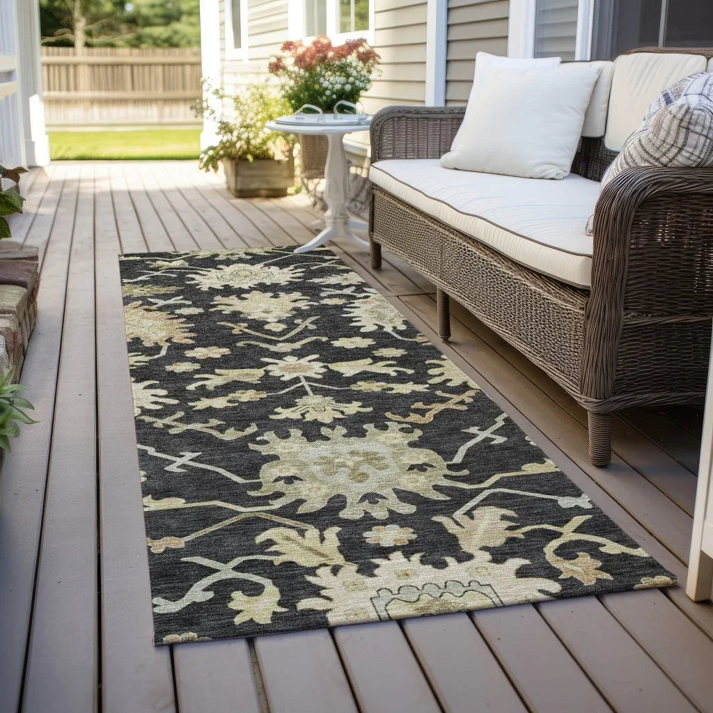 Louis Black Washable Indoor - Outdoor Rug - LOOMLAN - LOOMLAN Rugs - Outdoor Rugs