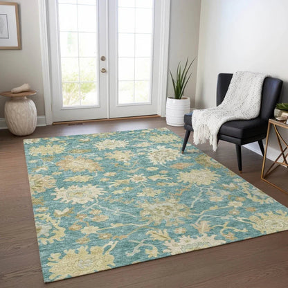 Louis Teal Washable Indoor - Outdoor Rug - LOOMLAN - LOOMLAN Rugs - Outdoor Rugs