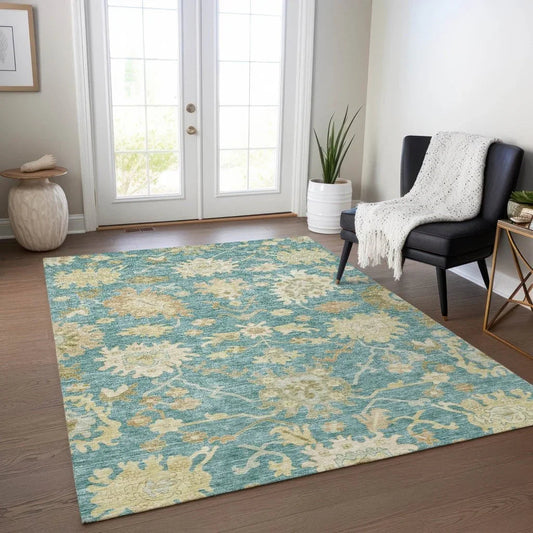 Louis Teal Washable Indoor - Outdoor Rug - LOOMLAN - LOOMLAN Rugs - Outdoor Rugs