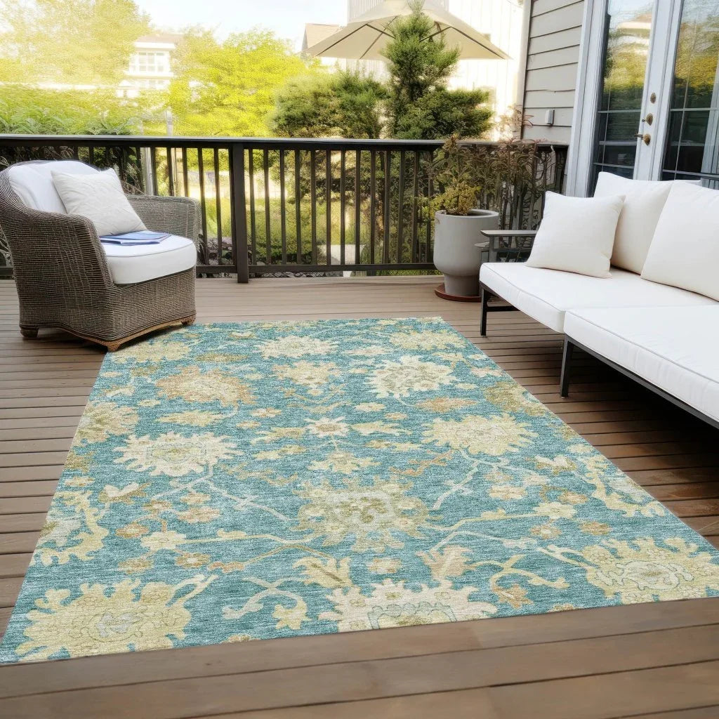 Louis Teal Washable Indoor - Outdoor Rug - LOOMLAN - LOOMLAN Rugs - Outdoor Rugs