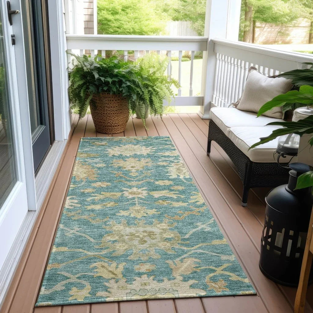 Louis Teal Washable Indoor - Outdoor Rug - LOOMLAN - LOOMLAN Rugs - Outdoor Rugs