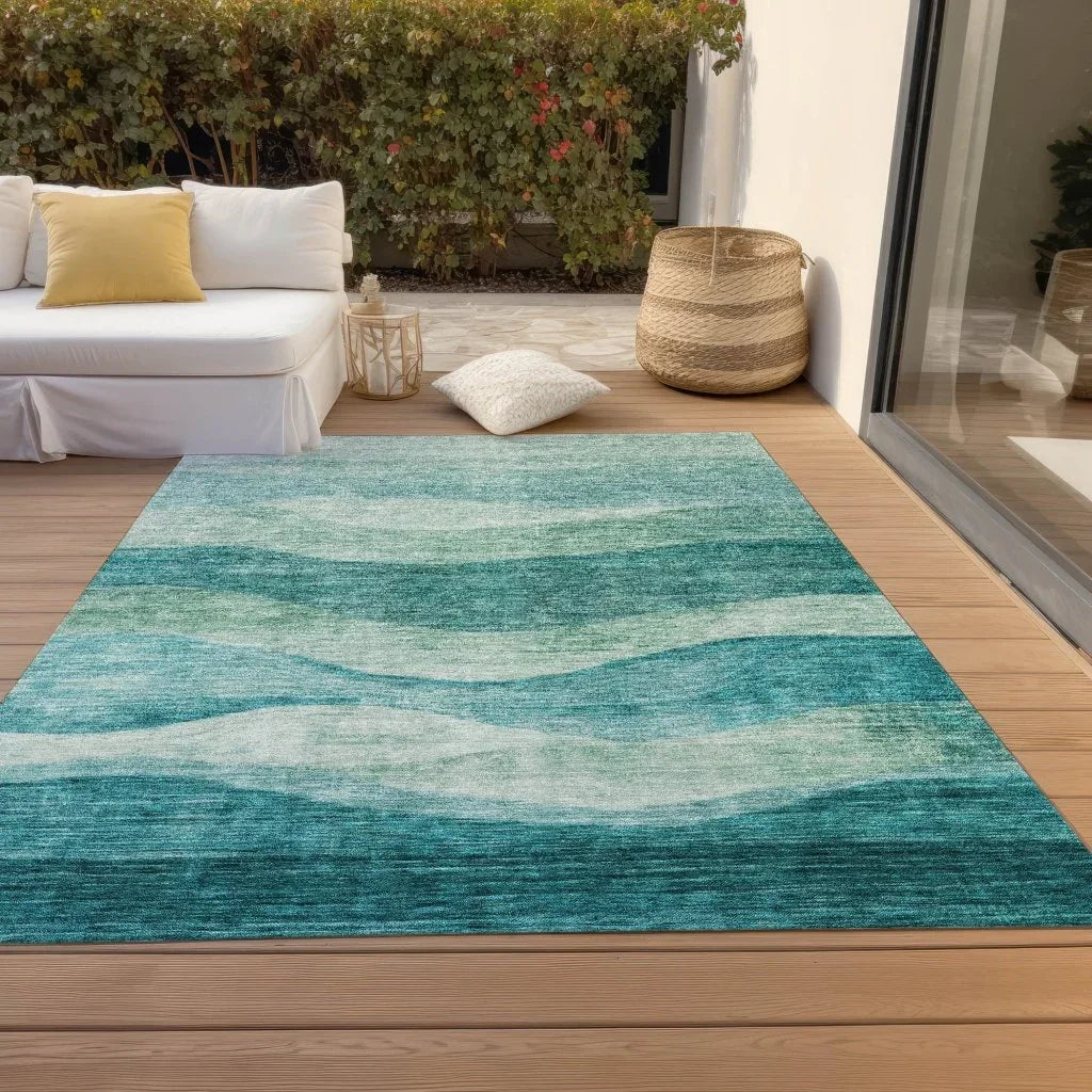 Louisa Teal Washable Indoor - Outdoor Rug - LOOMLAN - LOOMLAN Rugs - Outdoor Rugs