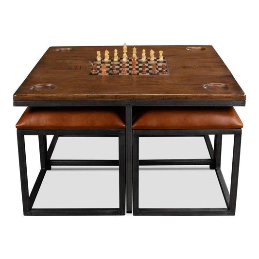 Low Game Table With Four Stools-Game Tables-Sarreid-LOOMLAN