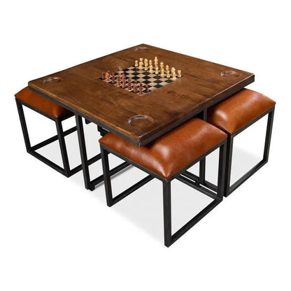 Low Game Table With Four Stools-Game Tables-Sarreid-LOOMLAN
