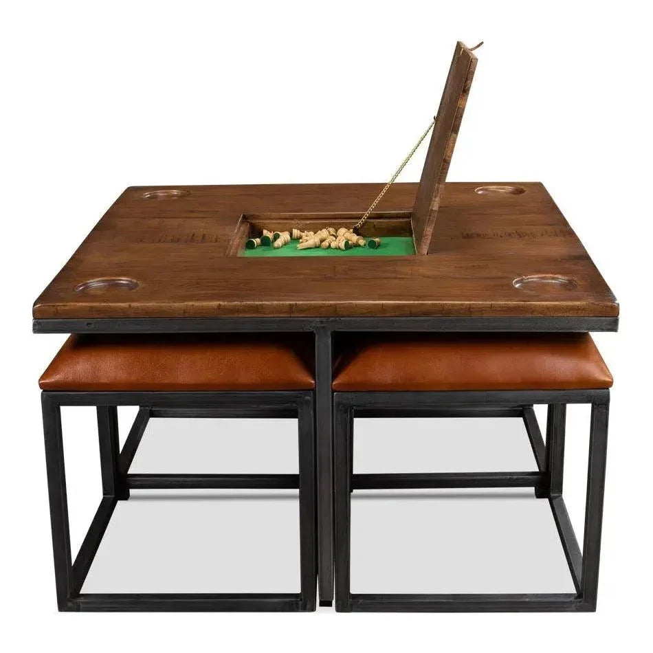 Low Game Table With Four Stools-Game Tables-Sarreid-LOOMLAN