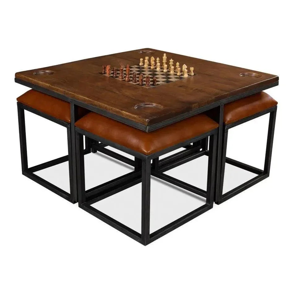 Low Game Table With Four Stools-Game Tables-Sarreid-LOOMLAN