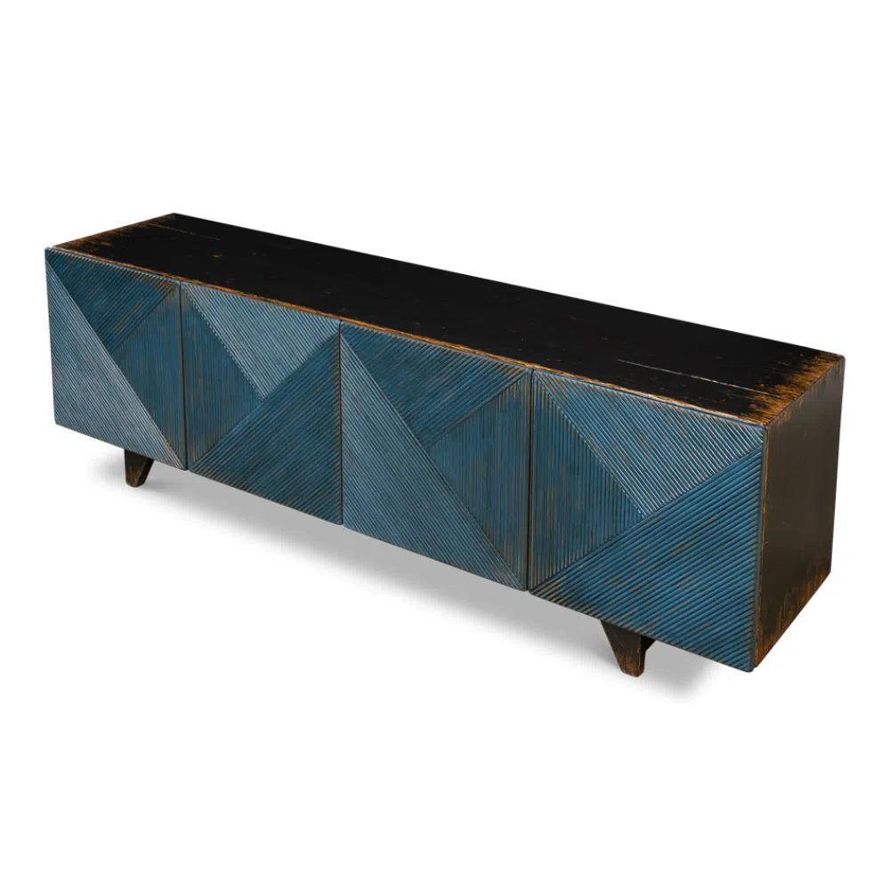 Low Wall Console TV Stand Blue Reclaimed Wood - LOOMLAN - Sarreid - TV Stands & Media Centers