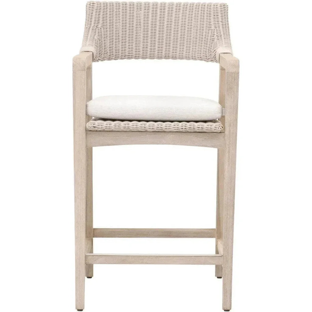 Lucia Outdoor Counter Stool Arms White Wicker & Teak-Outdoor Counter Stools-Essentials For Living-LOOMLAN