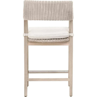 Lucia Outdoor Counter Stool Arms White Wicker & Teak-Outdoor Counter Stools-Essentials For Living-LOOMLAN