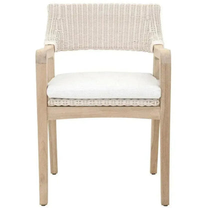 Lucia Outdoor Arm Chair White Wicker and Teak-Outdoor Dining Chairs-Essentials For Living-LOOMLAN