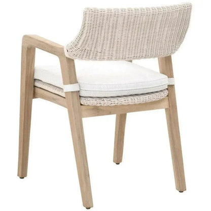 Lucia Outdoor Arm Chair White Wicker and Teak-Outdoor Dining Chairs-Essentials For Living-LOOMLAN