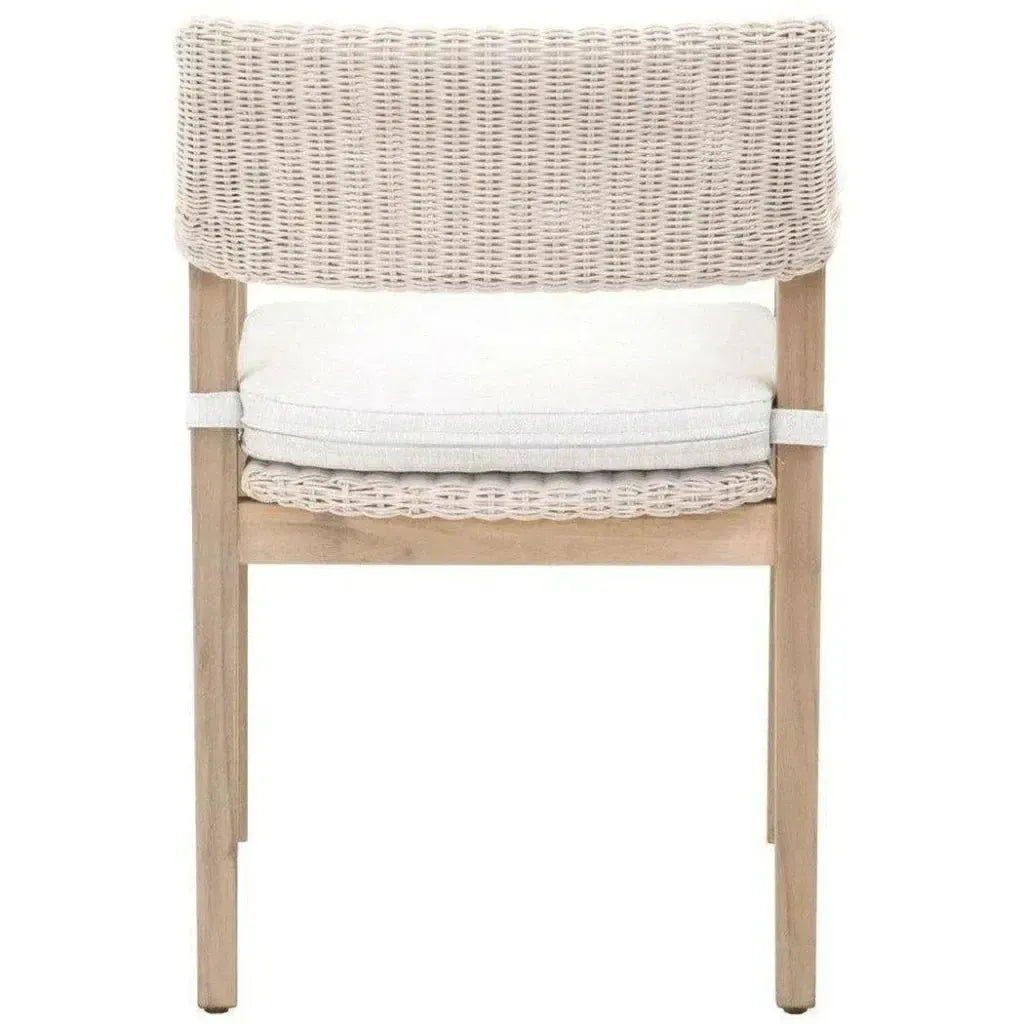 Lucia Outdoor Arm Chair White Wicker and Teak-Outdoor Dining Chairs-Essentials For Living-LOOMLAN