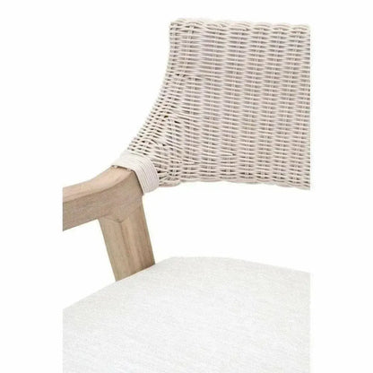 Lucia Outdoor Arm Chair White Wicker and Teak-Outdoor Dining Chairs-Essentials For Living-LOOMLAN