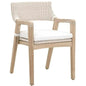 Lucia Outdoor Arm Chair White Wicker and Teak-Outdoor Dining Chairs-Essentials For Living-LOOMLAN