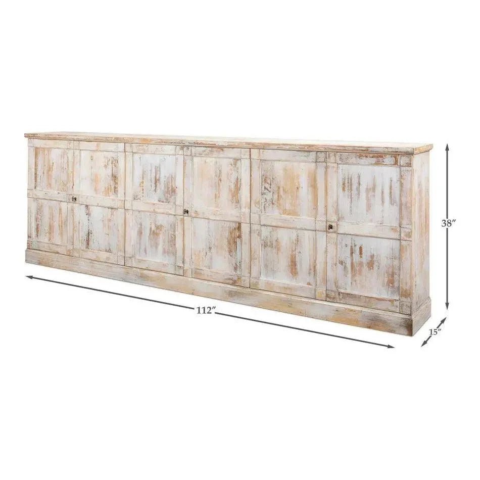 Luciana 6 Wood Door Buffet 112" Disr.White - LOOMLAN - Sarreid - Sideboards