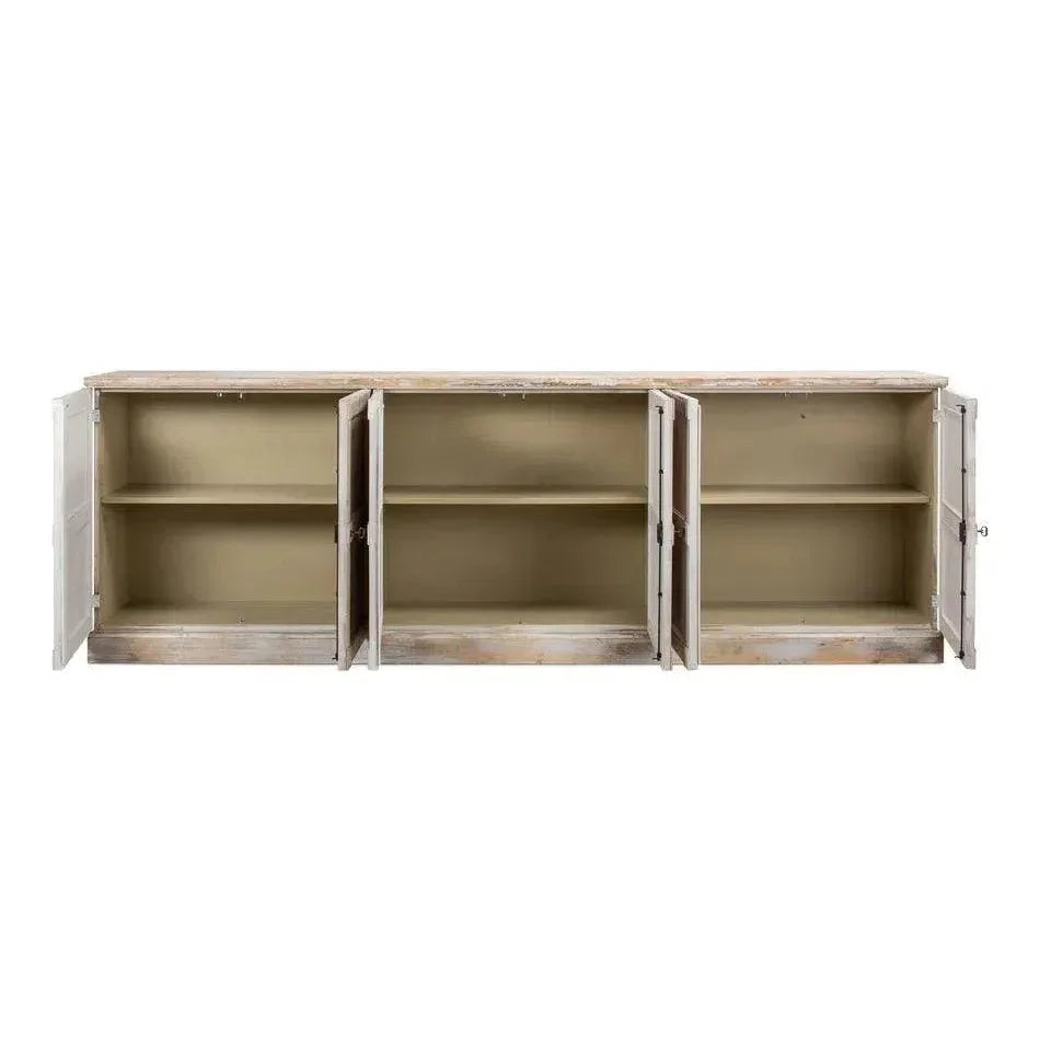 Luciana 6 Wood Door Buffet 112" Disr.White - LOOMLAN - Sarreid - Sideboards