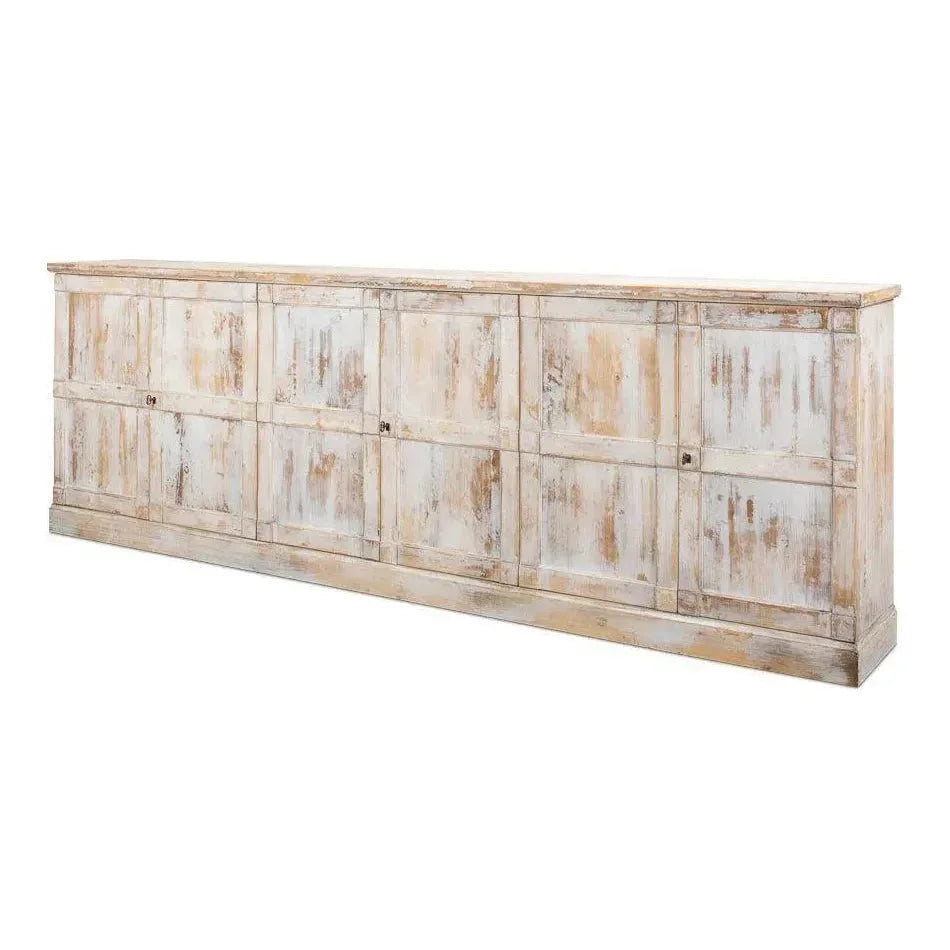 Luciana 6 Wood Door Buffet 112" Disr.White - LOOMLAN - Sarreid - Sideboards