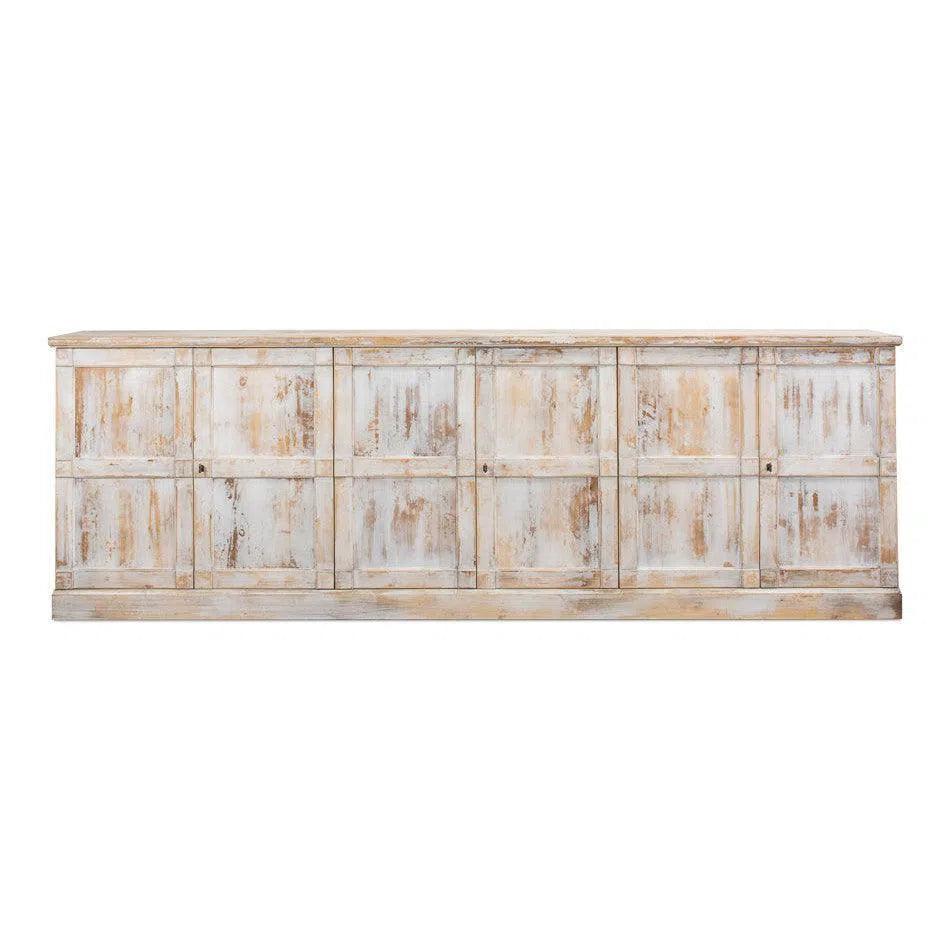 Luciana 6 Wood Door Buffet 112" Disr.White - LOOMLAN - Sarreid - Sideboards