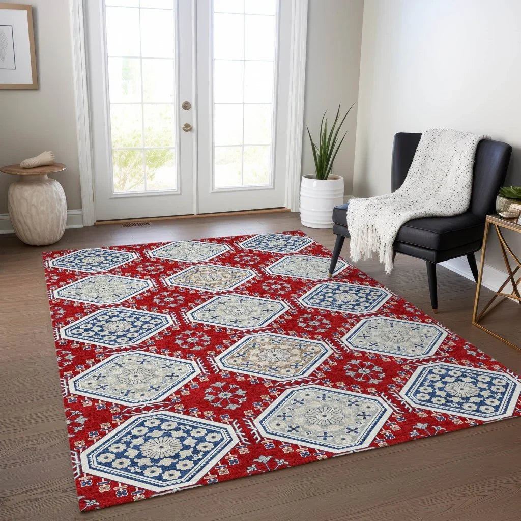 Lucinda Red Washable Indoor - Outdoor Rug - LOOMLAN - LOOMLAN Rugs - Outdoor Rugs