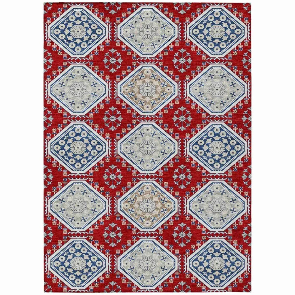 Lucinda Red Washable Indoor - Outdoor Rug - LOOMLAN - LOOMLAN Rugs - Outdoor Rugs
