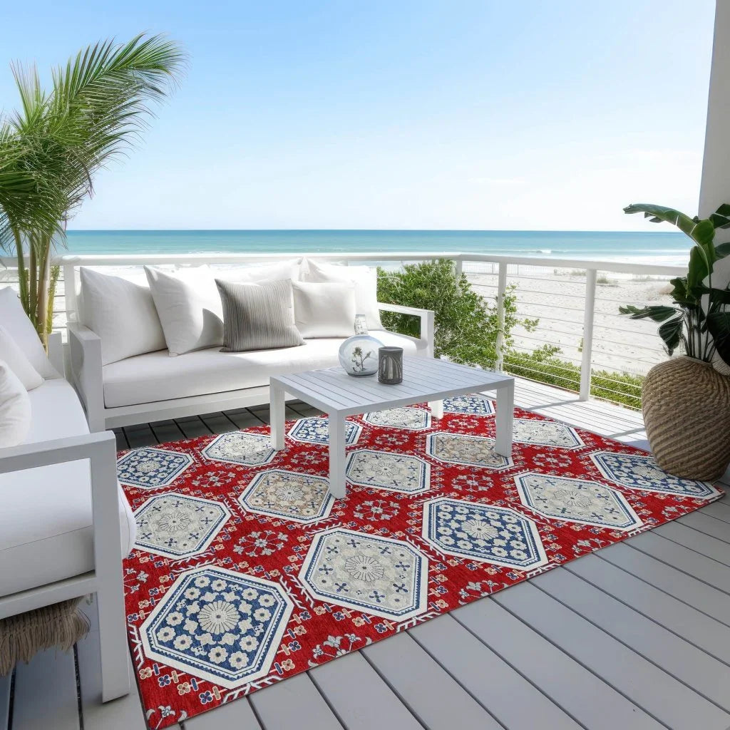 Lucinda Red Washable Indoor - Outdoor Rug - LOOMLAN - LOOMLAN Rugs - Outdoor Rugs