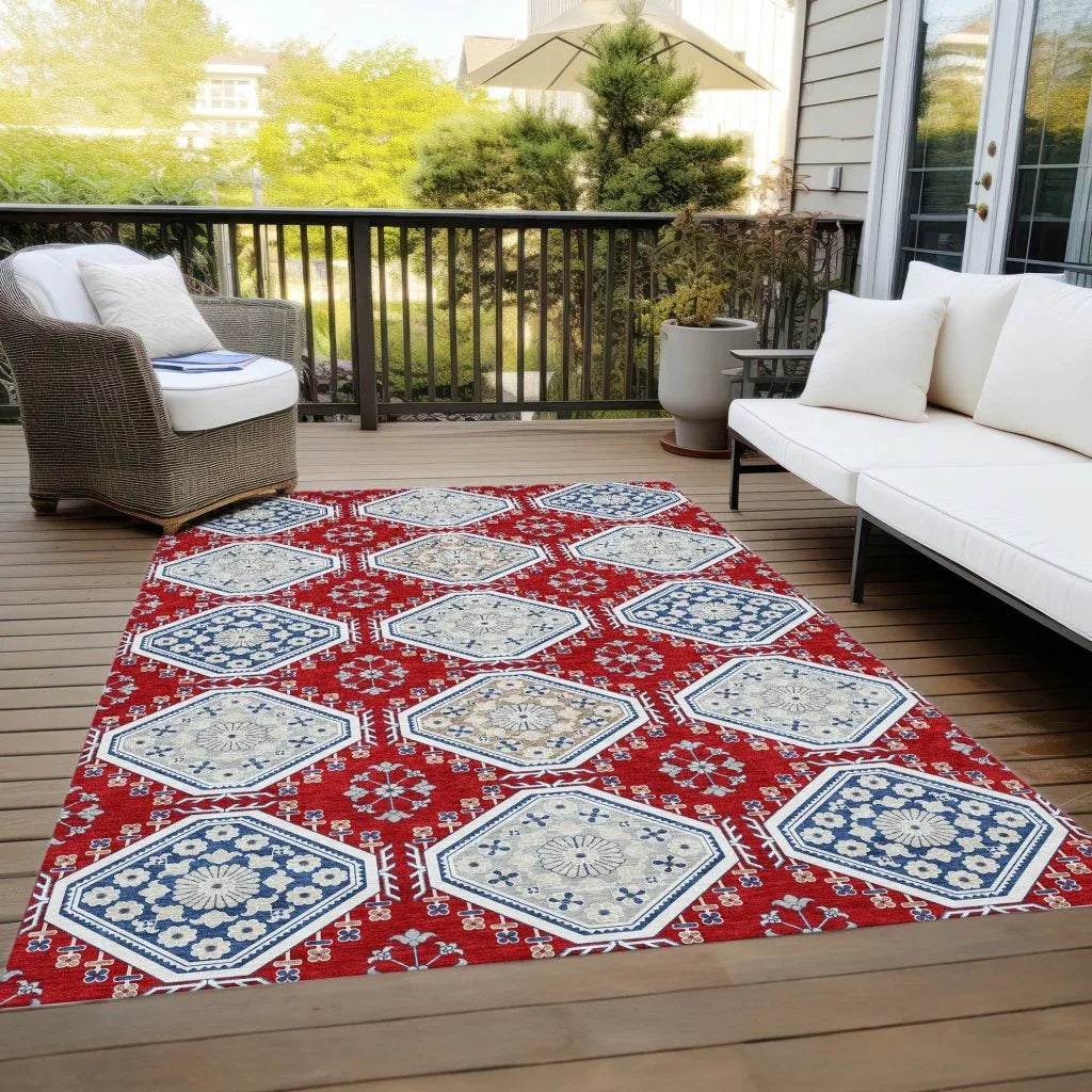 Lucinda Red Washable Indoor - Outdoor Rug - LOOMLAN - LOOMLAN Rugs - Outdoor Rugs
