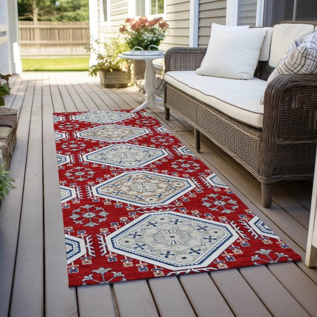 Lucinda Red Washable Indoor - Outdoor Rug - LOOMLAN - LOOMLAN Rugs - Outdoor Rugs