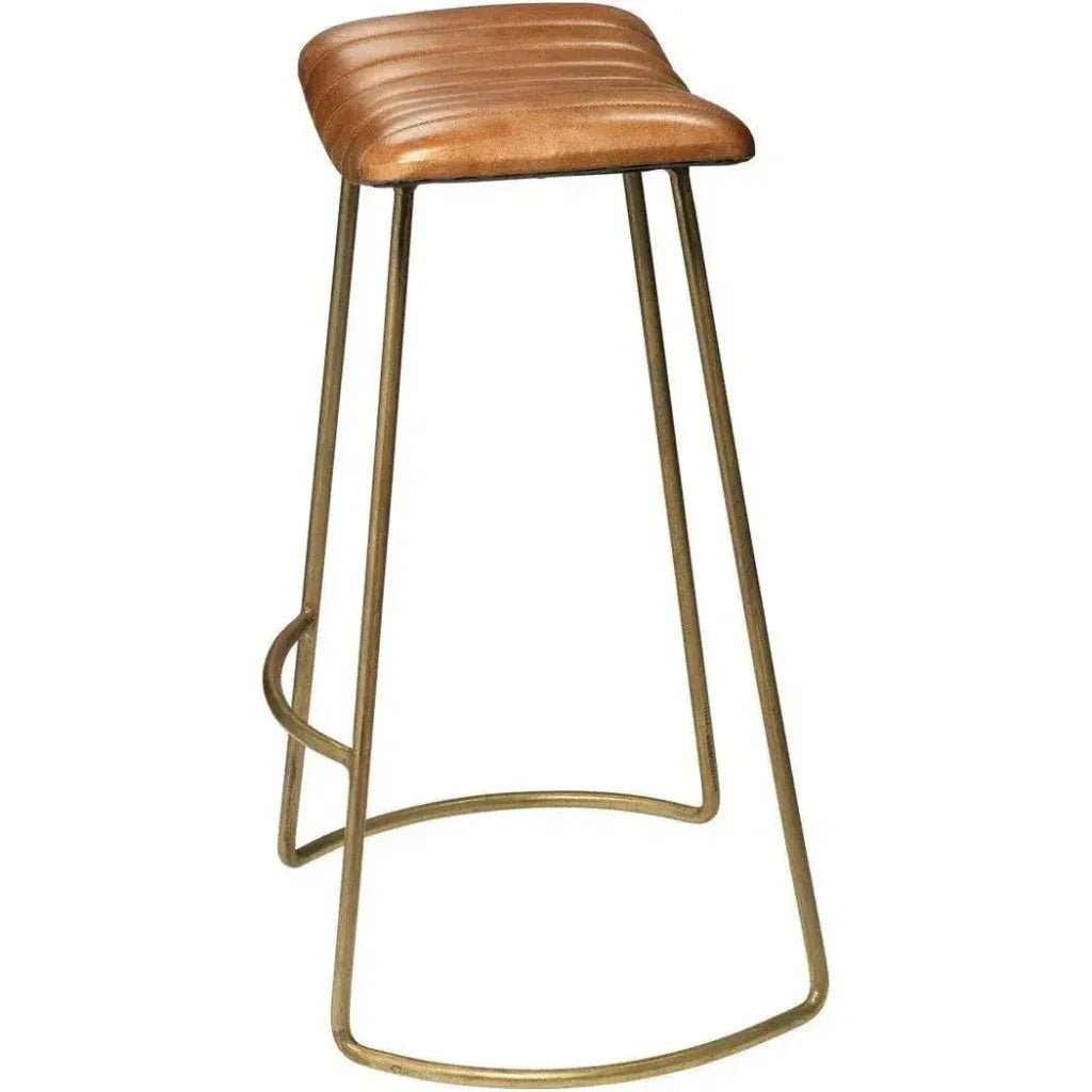 Luke Brown Buffalo Leather Metal Bar Stoolout Back - LOOMLAN - Jamie Young - Bar Stools