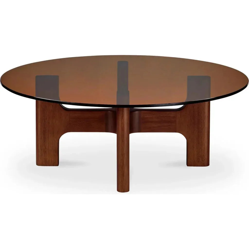 Luke Tempered Glass & Wood Round Coffee Table - LOOMLAN - Moe's Home - Coffee Tables