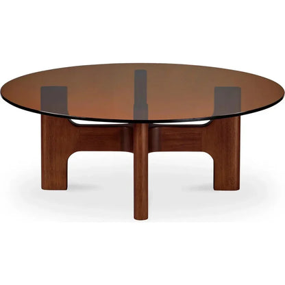 Luke Tempered Glass & Wood Round Coffee Table - LOOMLAN - Moe's Home - Coffee Tables