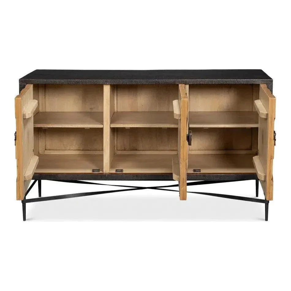 Luke Wood and Metal Brown 3 Door Sideboard - LOOMLAN - Sarreid - Sideboards