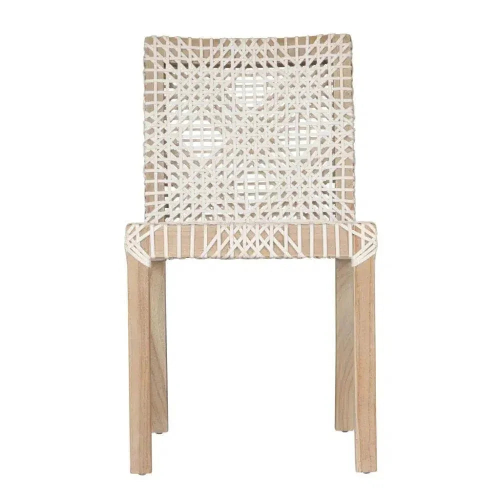 White Leather Woven Lulua Dining Chair Teak Wood - LOOMLAN - Artesia - Dining Chairs