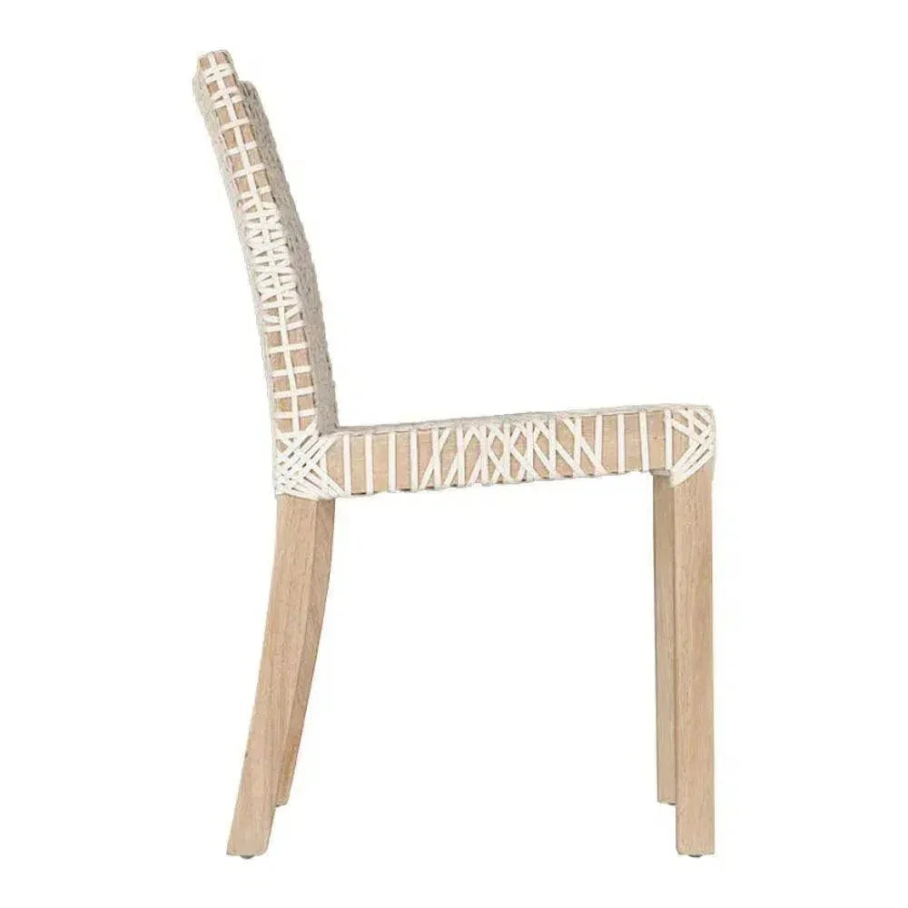 White Leather Woven Lulua Dining Chair Teak Wood - LOOMLAN - Artesia - Dining Chairs