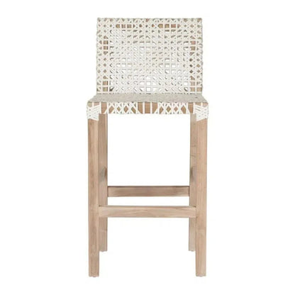 Lulua White Leather Counter Stool Teak Wood - LOOMLAN - Artesia - Counter Stools